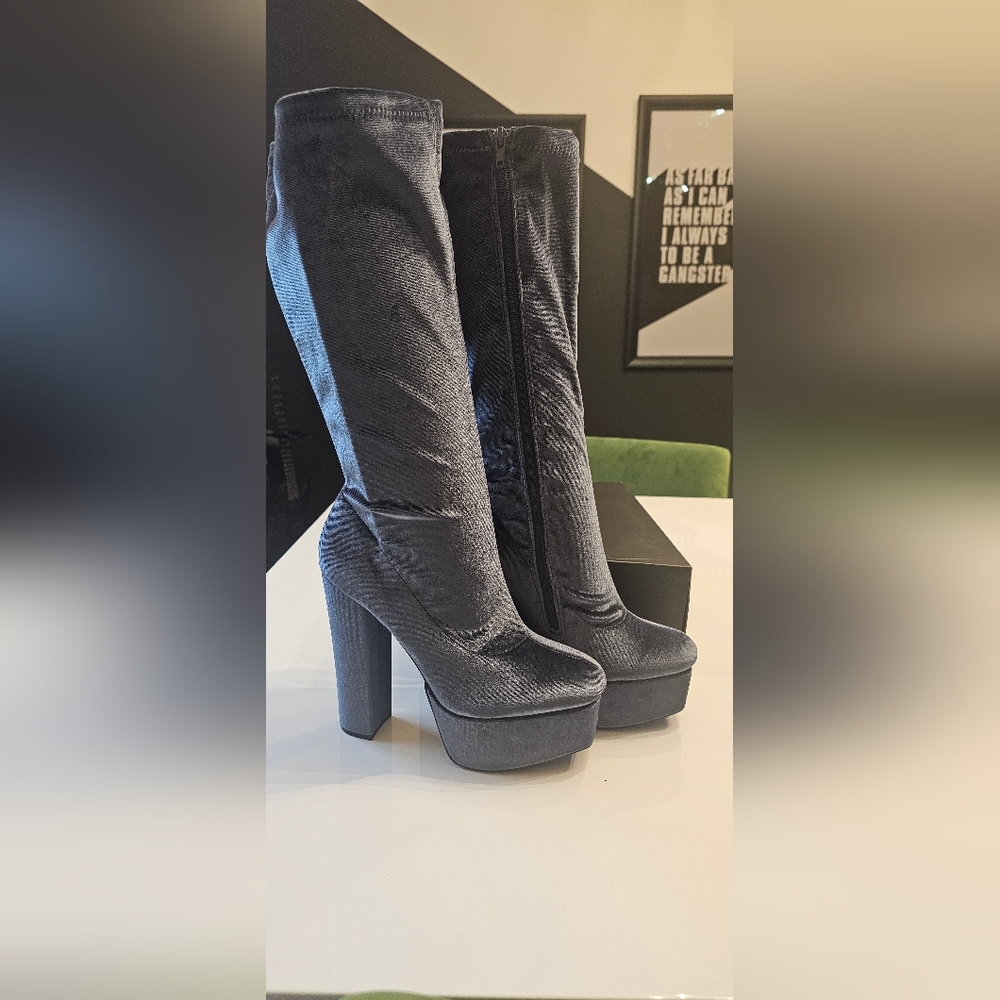 Fashion Nova Blue Grey Platform Boots. Nwt